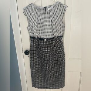 Calvin Klein Black and White Patterned Midi Dress